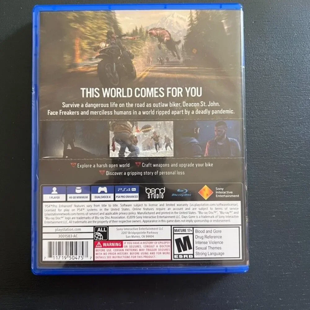 Days Gone Sony PlayStation 4 PS4 Action-Adventure Game Disc &‎ Case